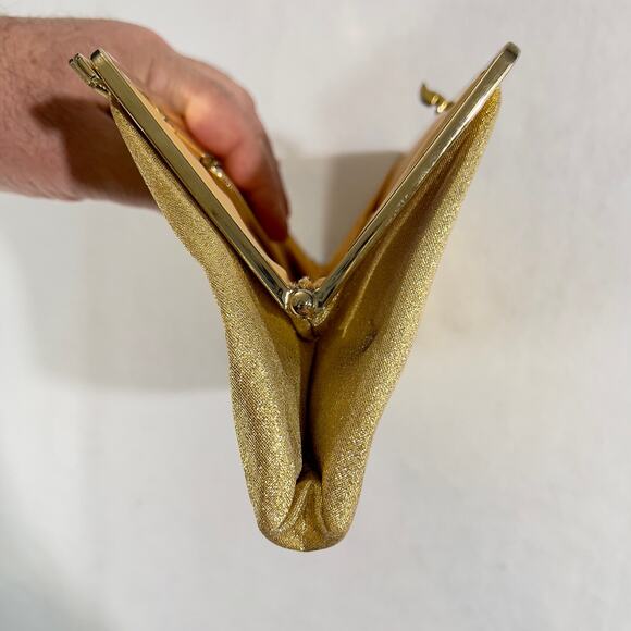 Cocktail Clutch Purse No brand Made USA 11.5"x5.5" Gold Metallic Tuck Away Chain - Picture 9 of 12